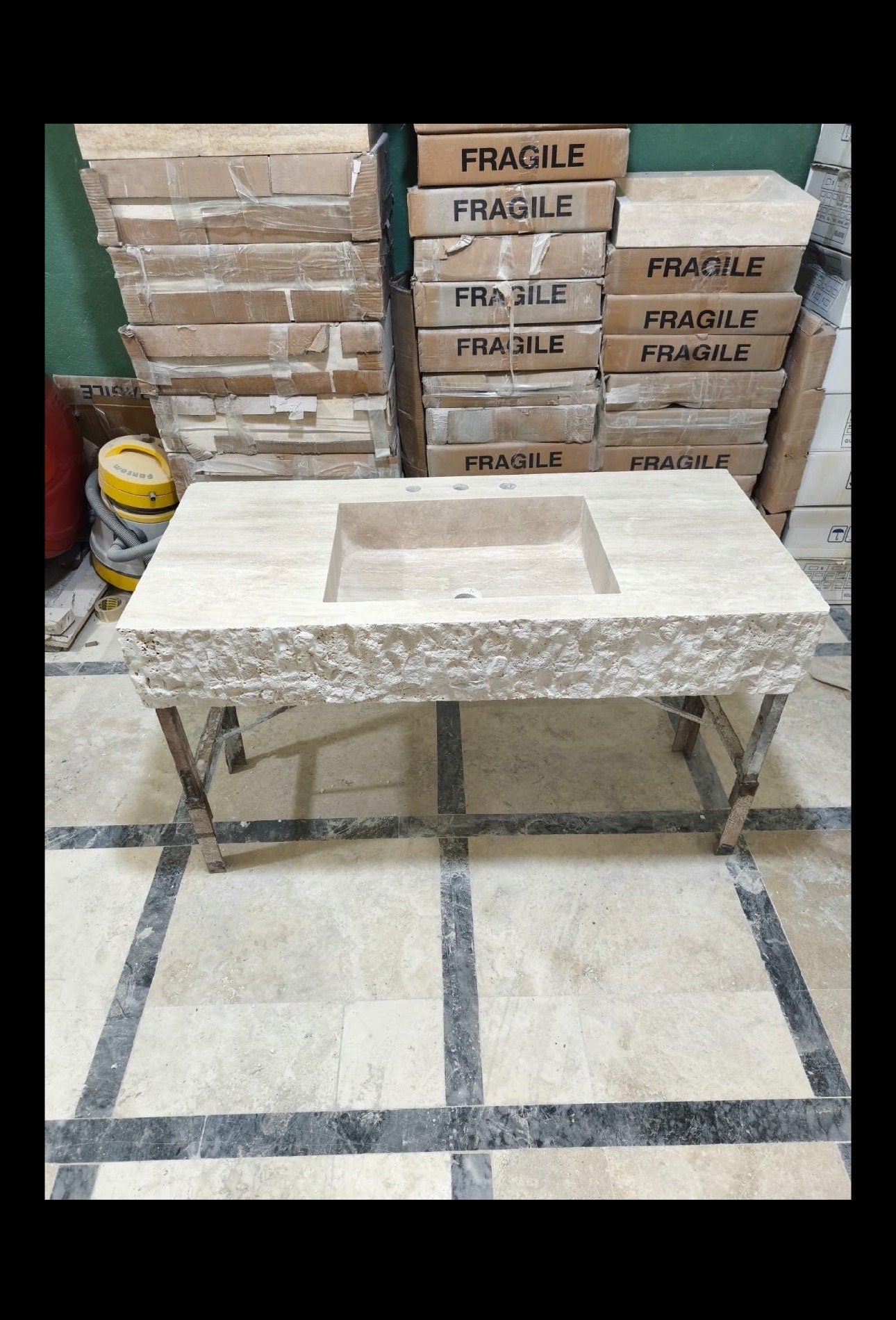 Handmade Travertine Marble Sink: Wall Mounted Natural Stone Washbasin