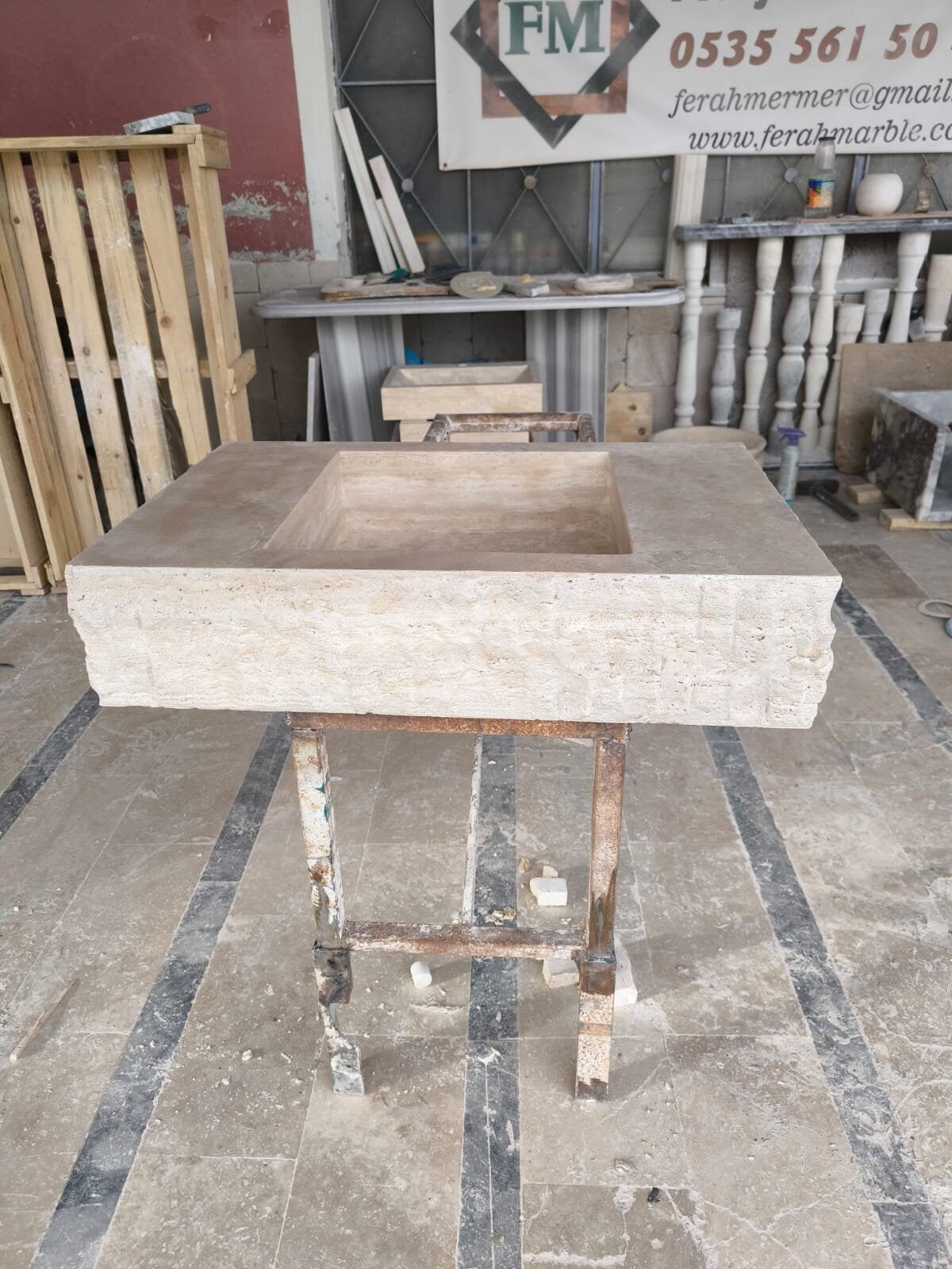 Handmade Travertine Wall Mount Sink: Marble Bathroom Vanity (18" x 28" x H 6")
