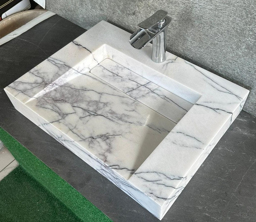 Handmade Carrara Marble Sink: Wall Mount or Countertop Vanity