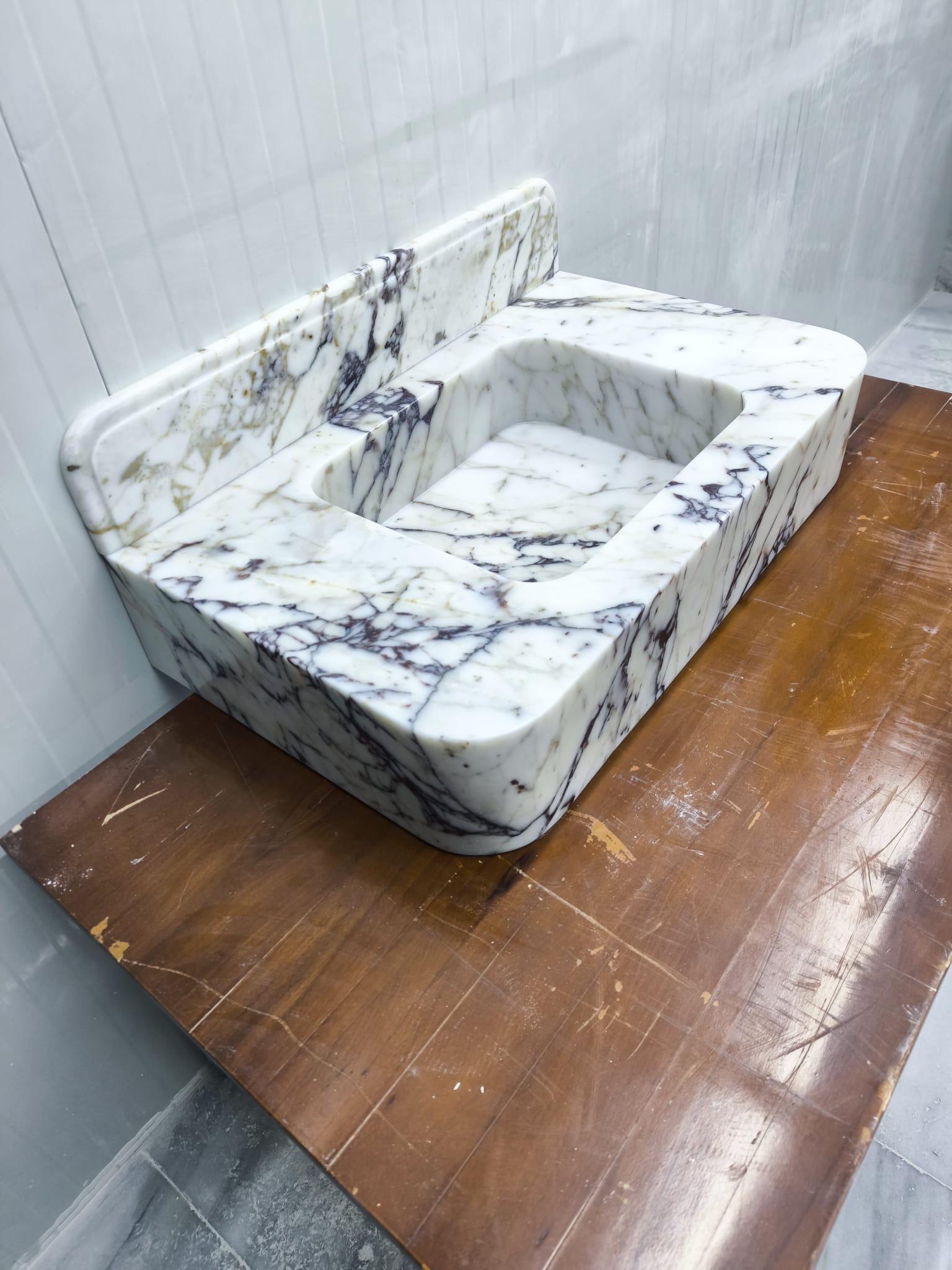 Calacatta Marble Wall Mount Bathroom Sink: Custom Powder Room Vanity