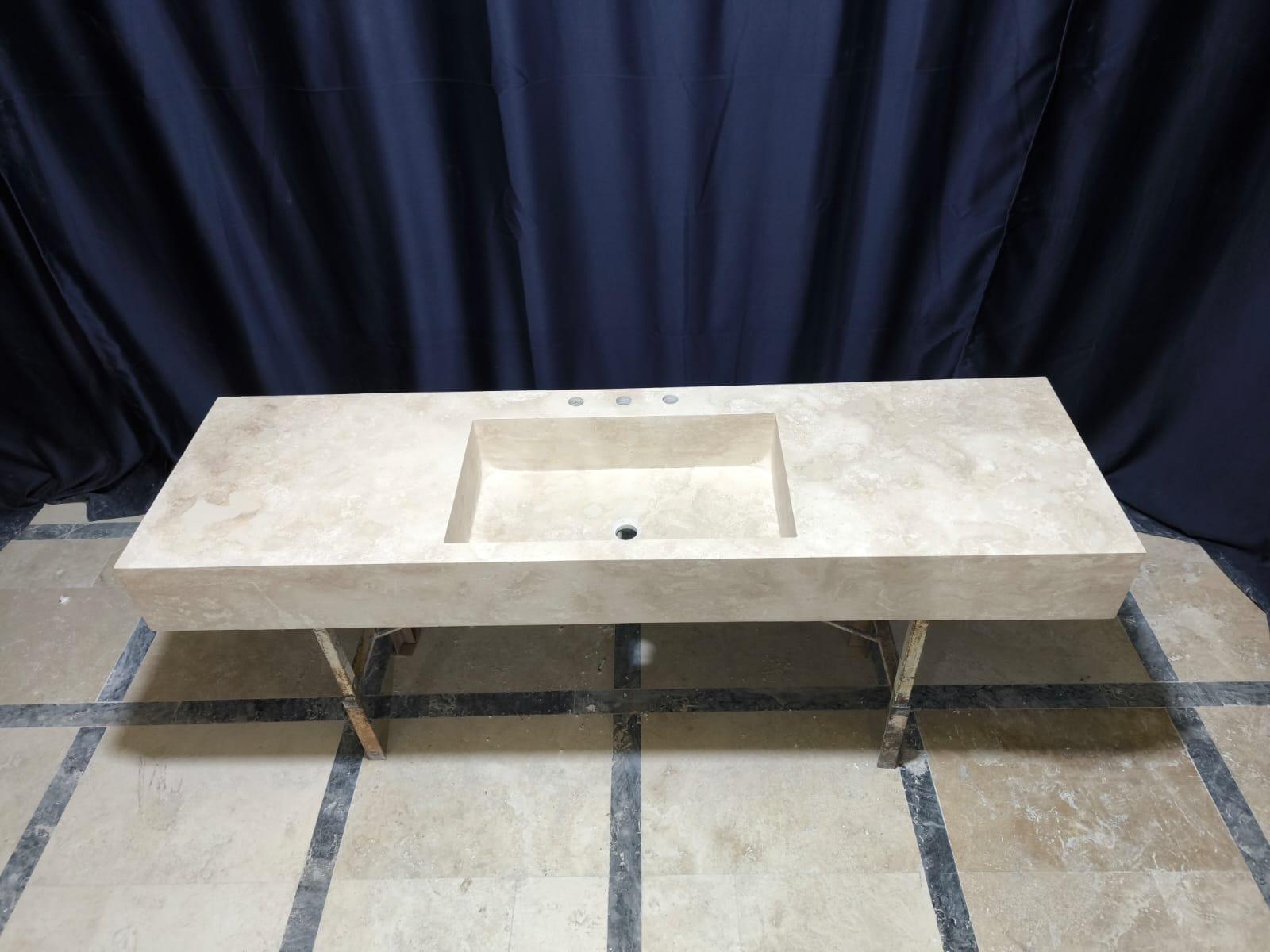 Hand Carved Travertine Sink: 71'' Rectangular Farmhouse Washbasin