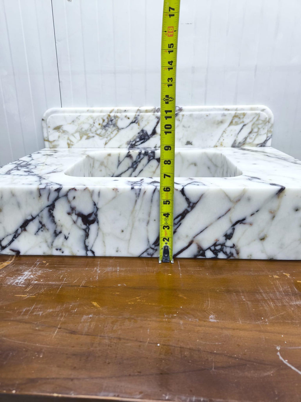 Calacatta Marble Wall Mount Bathroom Sink: Custom Powder Room Vanity