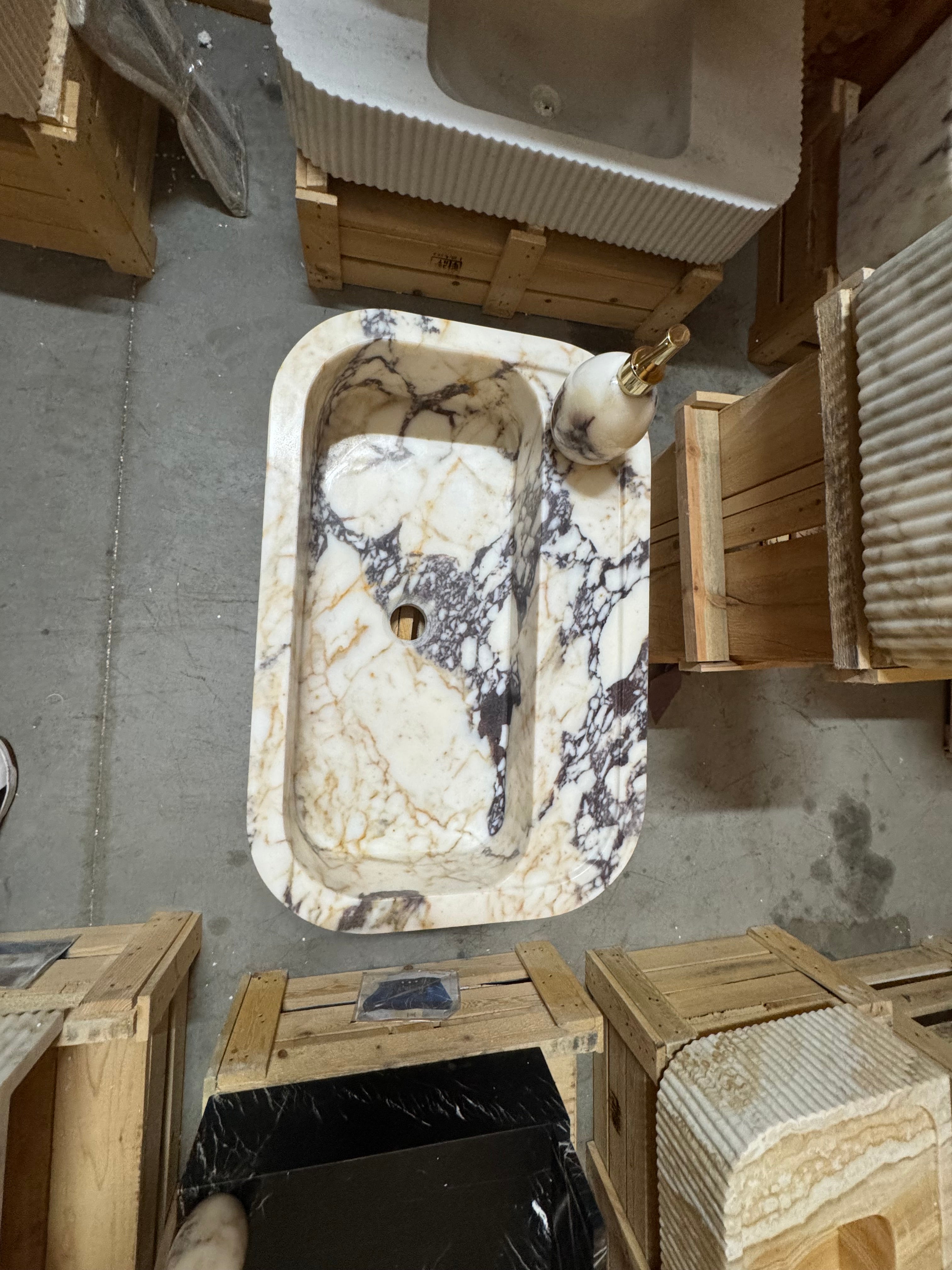 Complete Calacatta Marble Sink:  Wall Mounted Bathroom Sink, Integrated sinks 24"x16"x8"