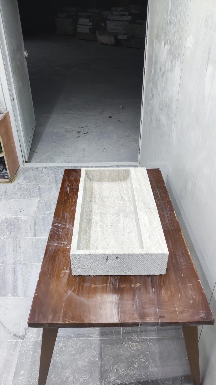 Travertine Stone Sink – Rustic Mediterranean Natural Vanity Basin (30"x16"x5")
