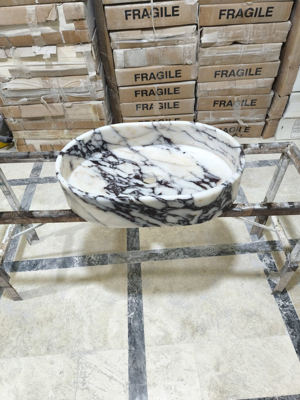 Calacatta Viola Marble Sink: Hand Carved Rounded Stone Sink