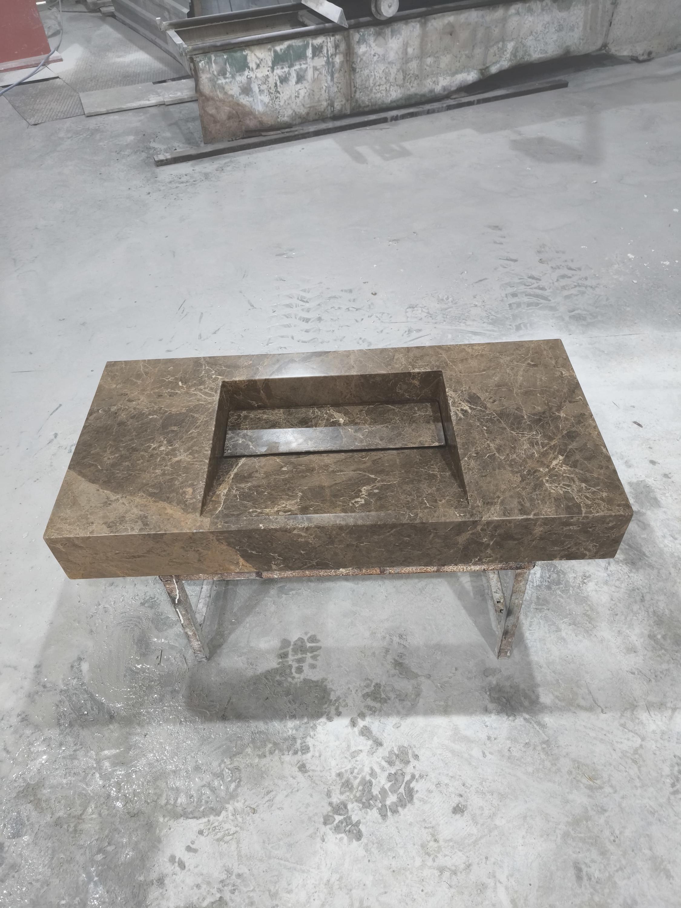 Complete Handmade Emperador Integrated Sink ,  Marble Sink: Custom Natural Stone Washbasin