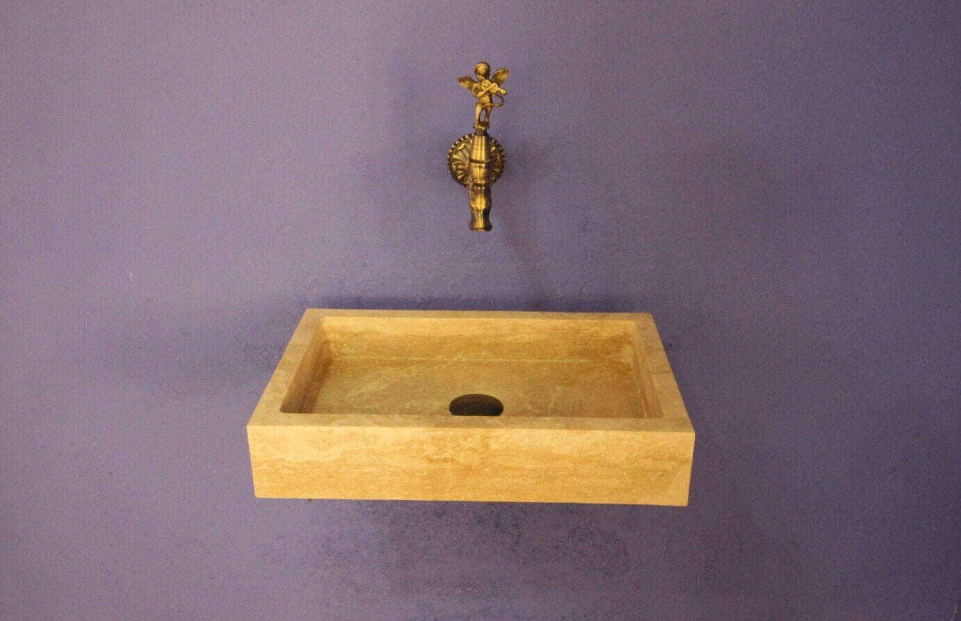 Travertine Bathroom Sink – Natural Stone Vanity – Mediterranean Style Home