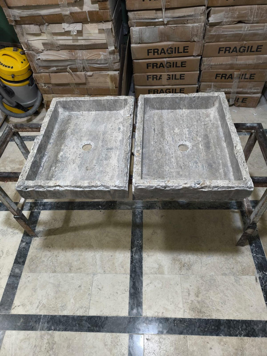Handcrafted Silver Travertine Rectangular Sink: Natural Stone Washbasin
