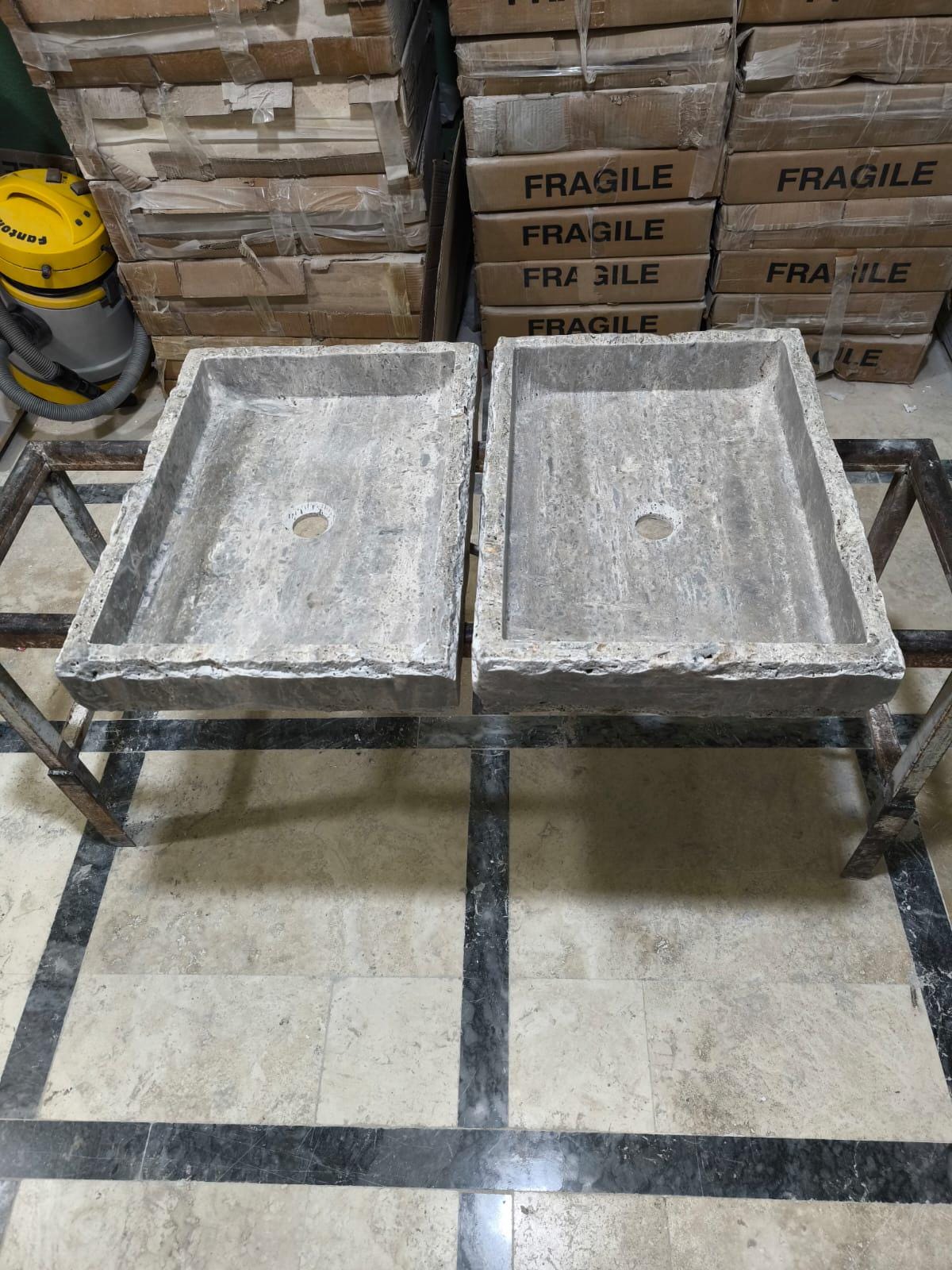 Handcrafted Silver Travertine Rectangular Sink: Natural Stone Washbasin