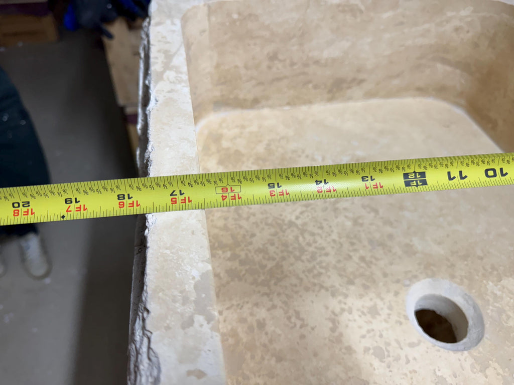 Hand Carved Travertine Marble Sink - Custom Bathroom Vanity (27”x 18” x 7”)
