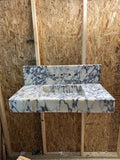 Handmade Calacatta Marble Wall Mount Sink with Backsplash