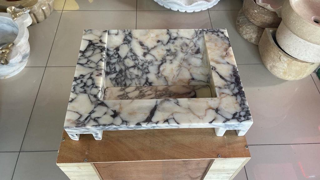 Calacatta Viola Marble Wall Mount Sink: Concealed Drain Bathroom Sink