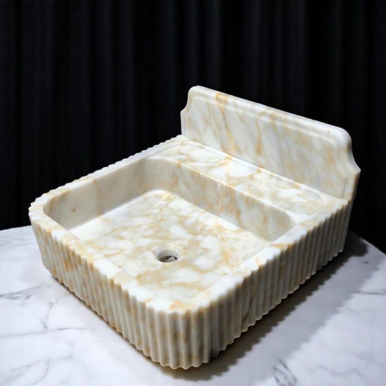 Calacatta Viola Marble Wall Mount Sink: Bathroom Vanity, Concealed Drain