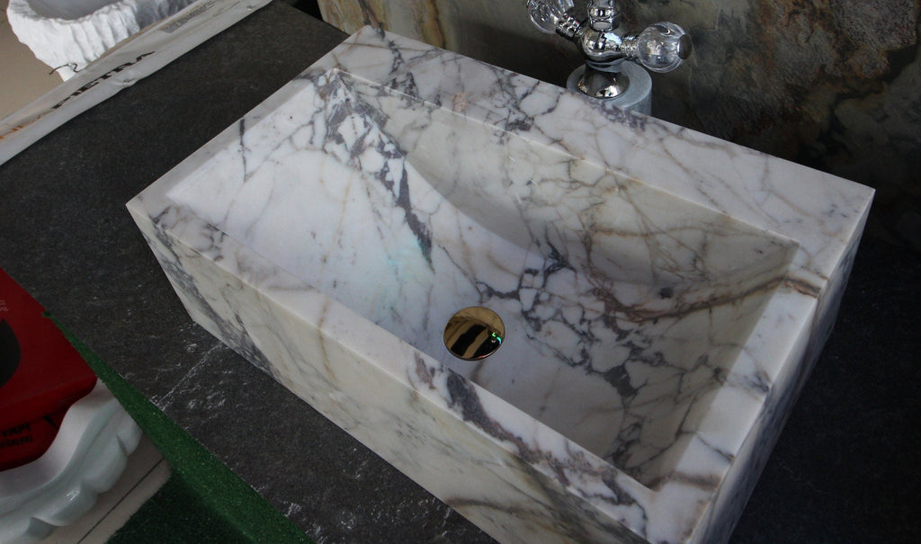 Calacatta Marble Wall-Mounted Sink: Custom Vanity, Natural Stone