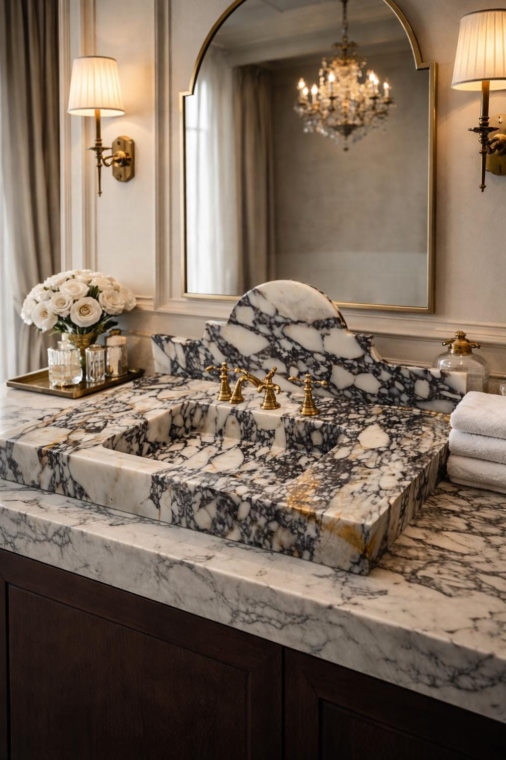 Calacatta Viola Marble Wall Mount Sink: Bathroom Powder Room
