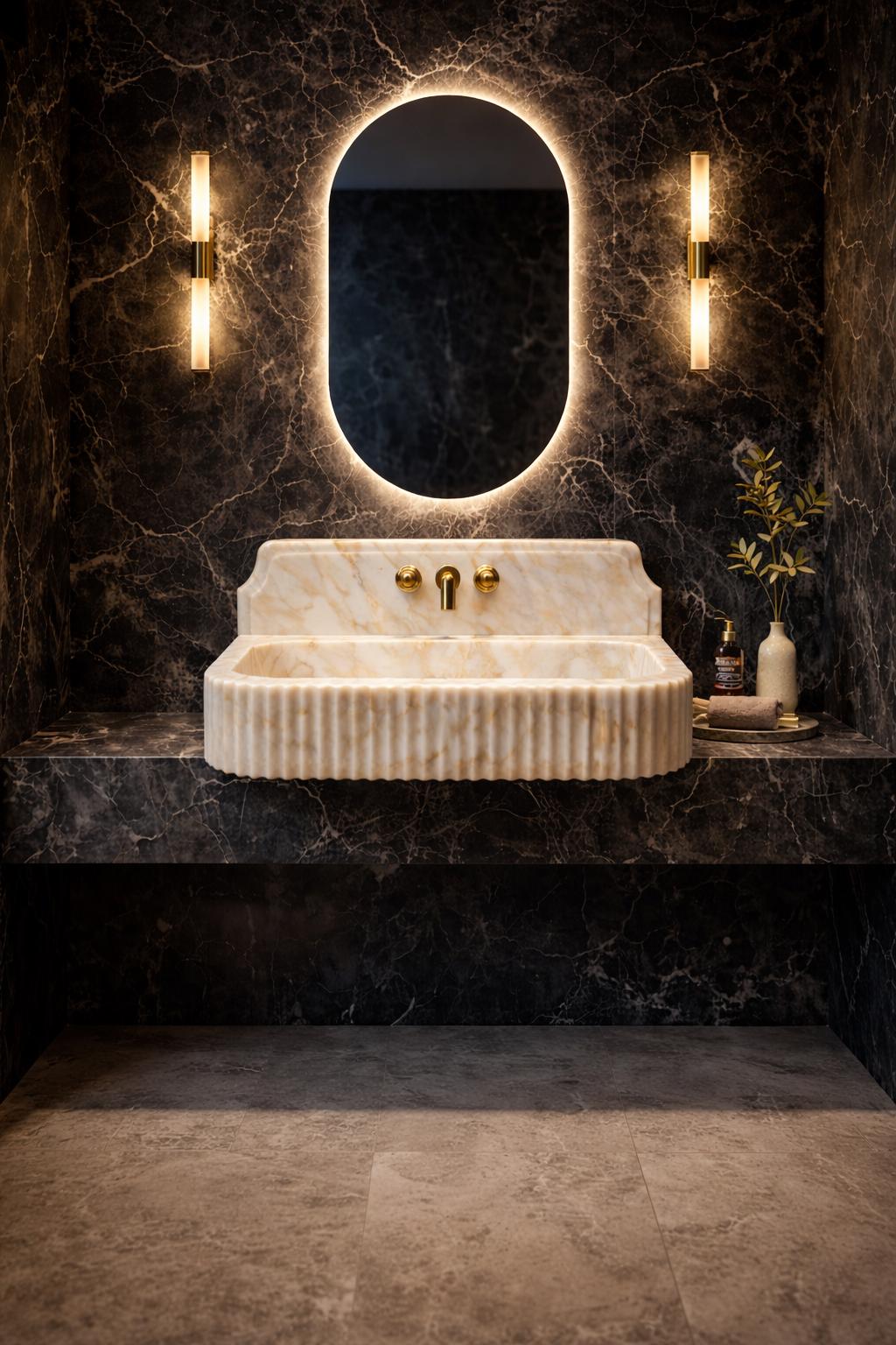 Calacatta Viola Marble Wall Mount Sink: Bathroom Vanity, Concealed Drain