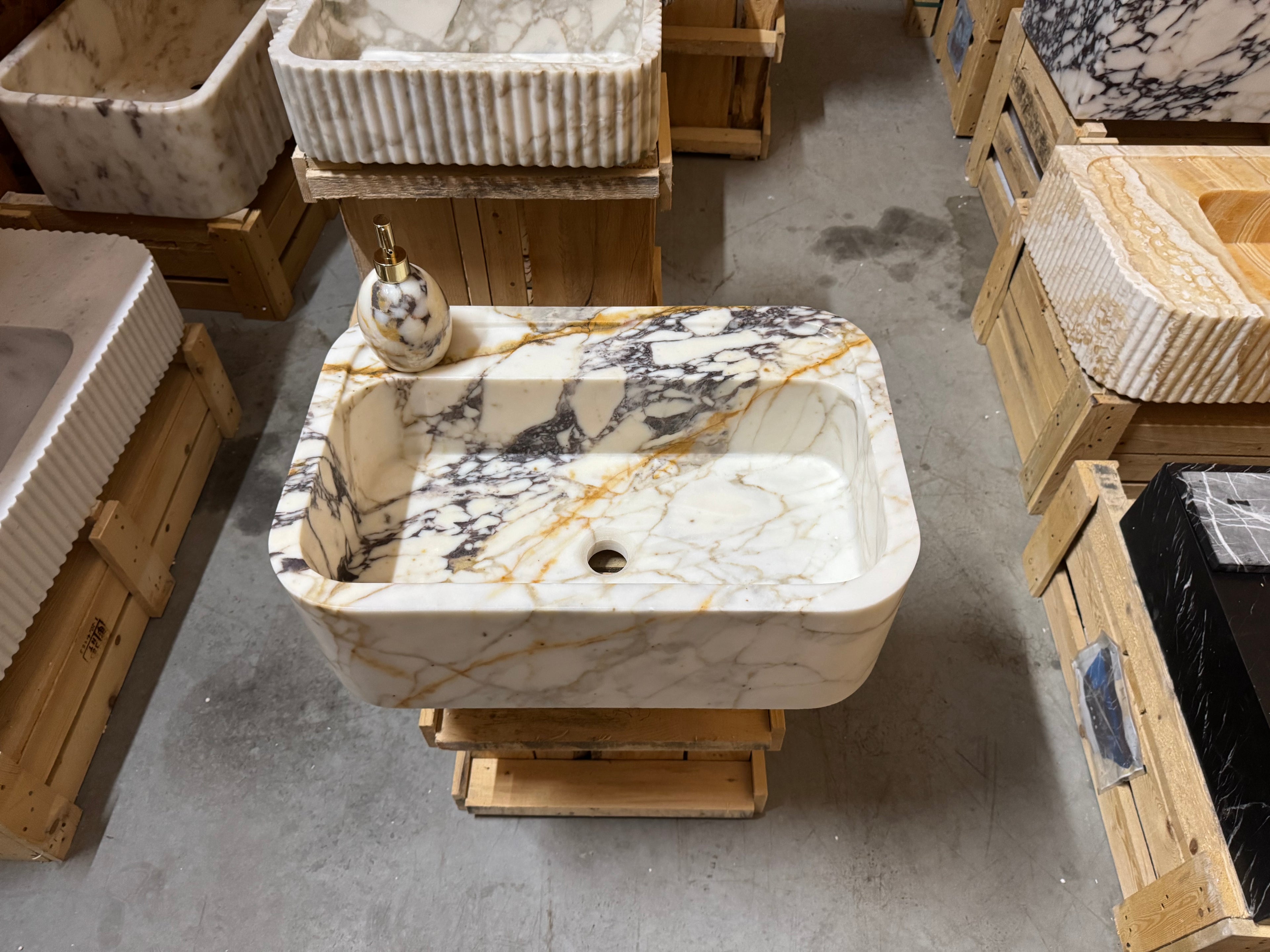 Calacatta viola  Marble Sink:  Wall Mounted Bathroom Sink, Integrated sinks 24"x16"x8"