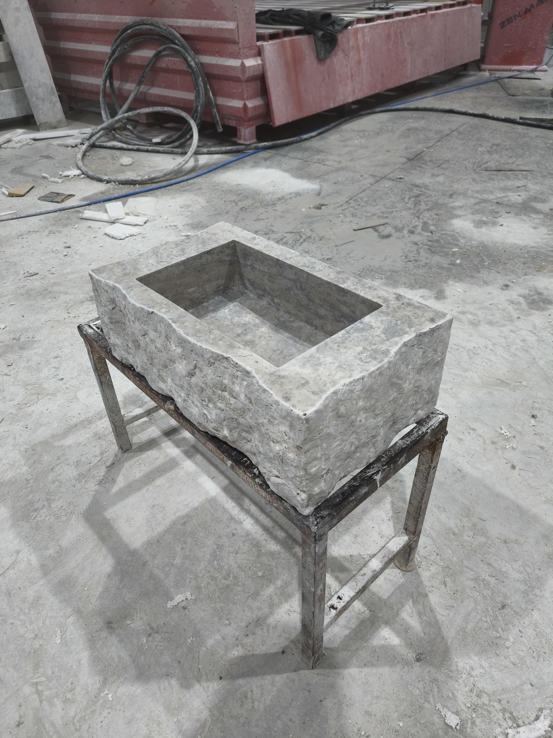 Complete Silver Travertine Stone Sink: Rustic Powder Room, Natural Marble