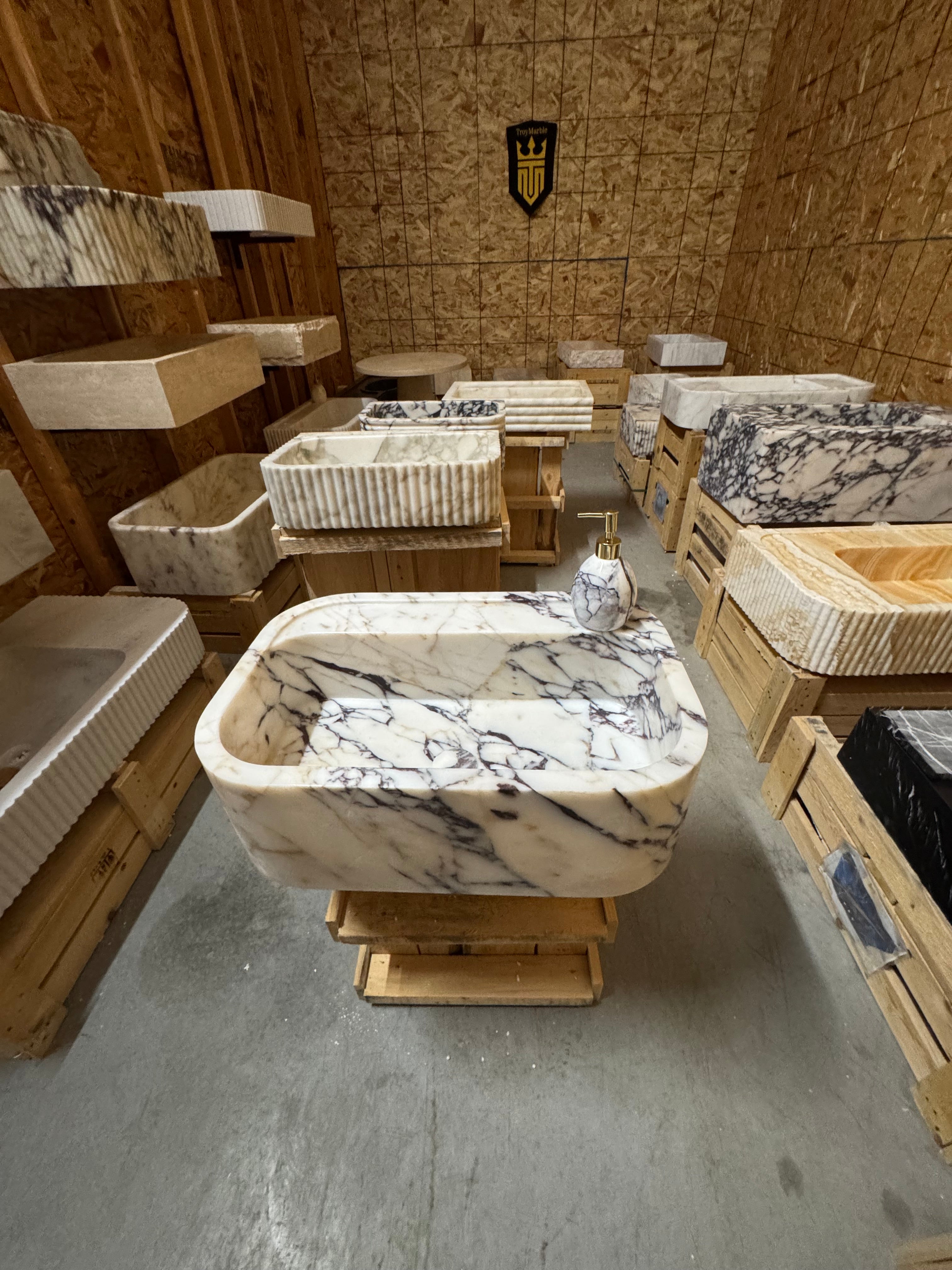 Complete Calacatta Marble Sink:  Wall Mounted Bathroom Sink, Integrated sinks 24"x16"x8"
