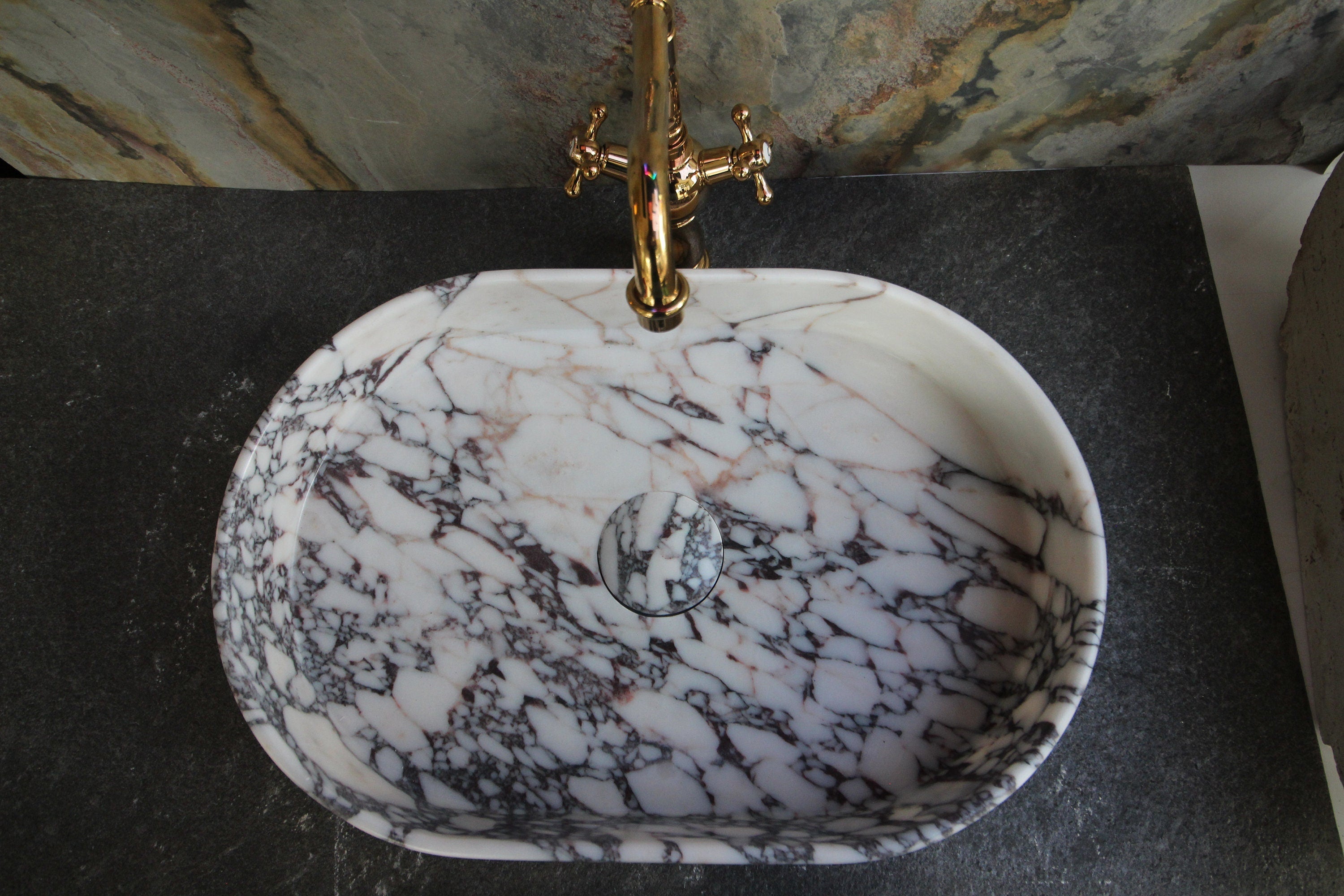 Custom Calacatta sink for Stephanie 24”x16x5”