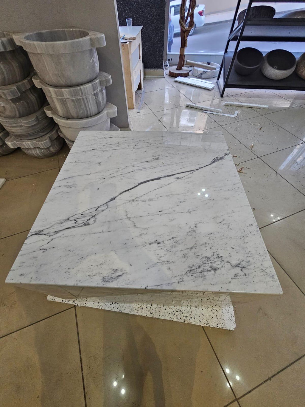 Carrara Marble Plinth Coffee Table: Custom Cube End Table