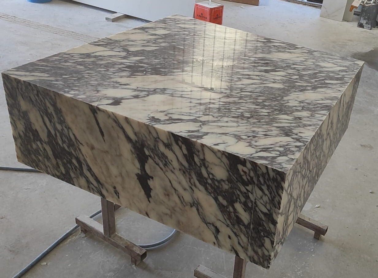 Calacatta Viola Marble Plinth Coffee Table, Custom Cube End Table
