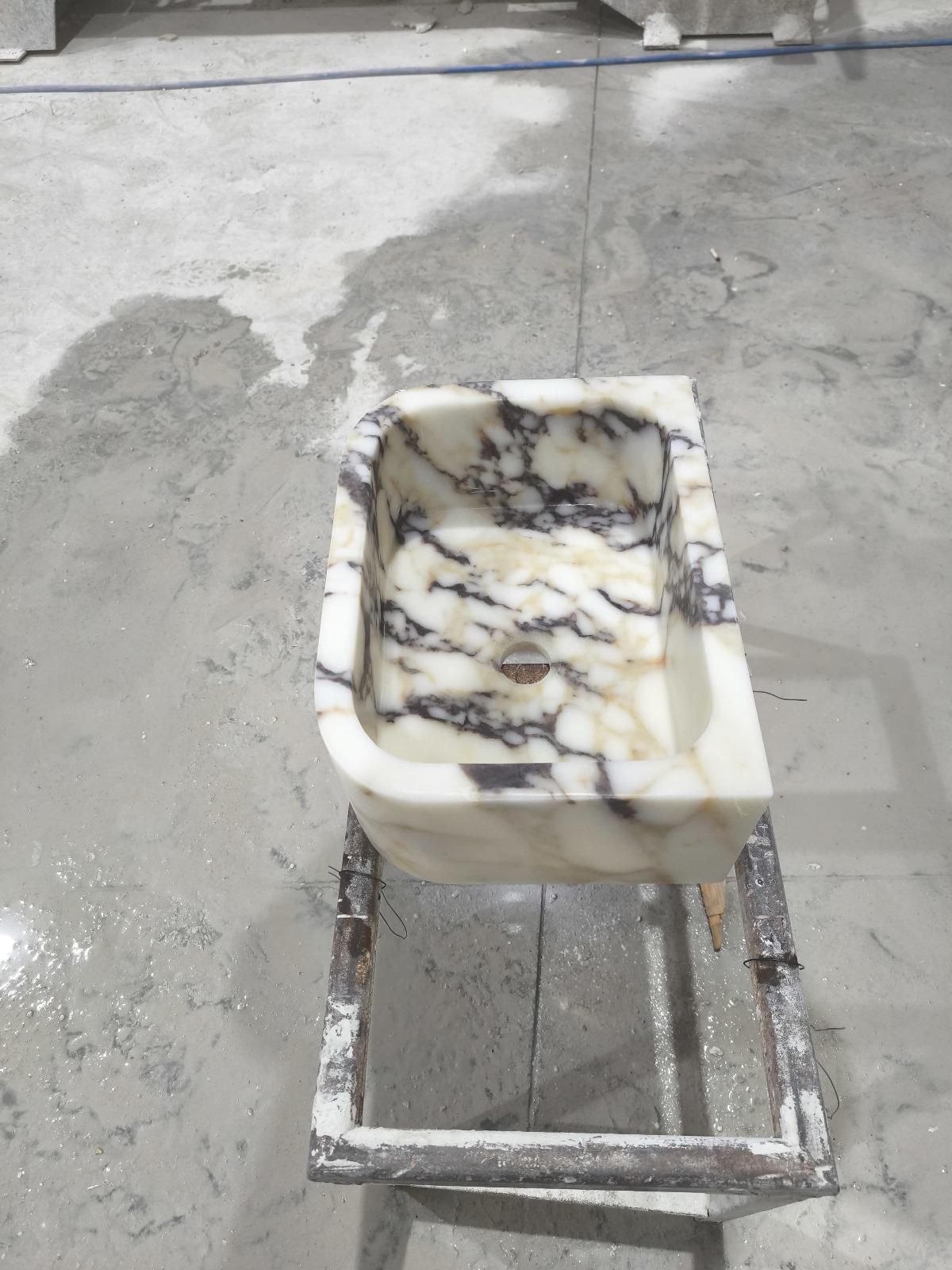 Handcrafted Calacatta Viola Marble Vessel Sink: Natural Stone Basin