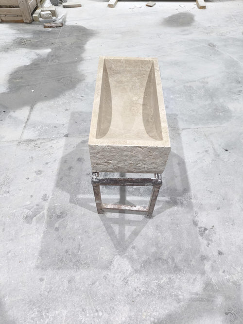 Beige Travertine Marble Sink: Rectangular Stone Bathroom Sink (28x14x8'')