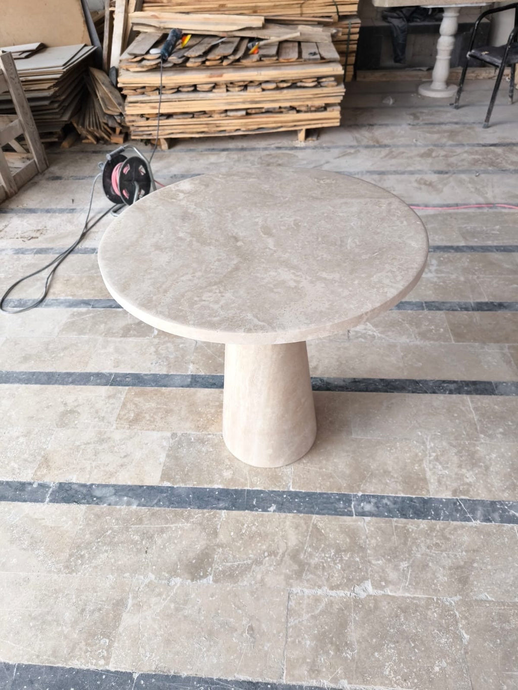 Natural Travertine Plinth Coffee Table: Custom Vintage End Table