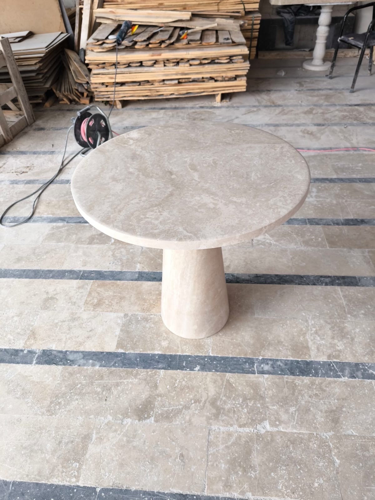 Natural Travertine Plinth Coffee Table: Custom Vintage End Table