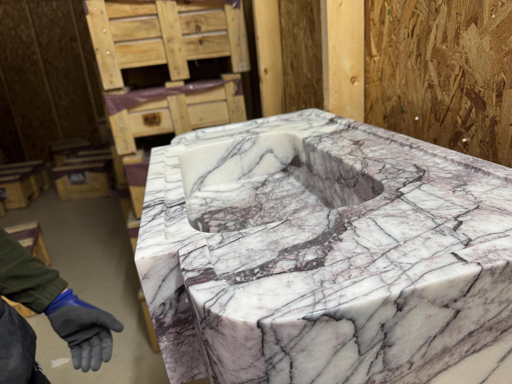 Handmade Lilac Marble Wall Mounted Sink: Modern Bathroom Design (28"x15,7"x6")