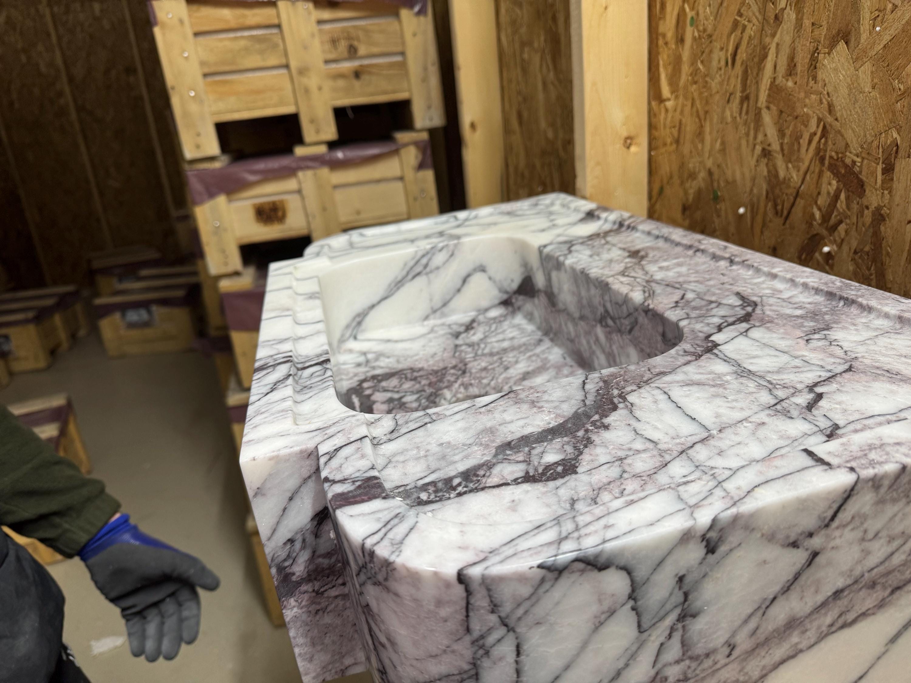 Handmade Lilac Marble Wall Mounted Sink: Modern Bathroom Design (28"x15,7"x6")