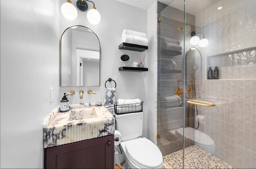 Calacatta Viola Marble Sink: Wall Mounted Bathroom Sink with Backsplash 22"x21"x6"