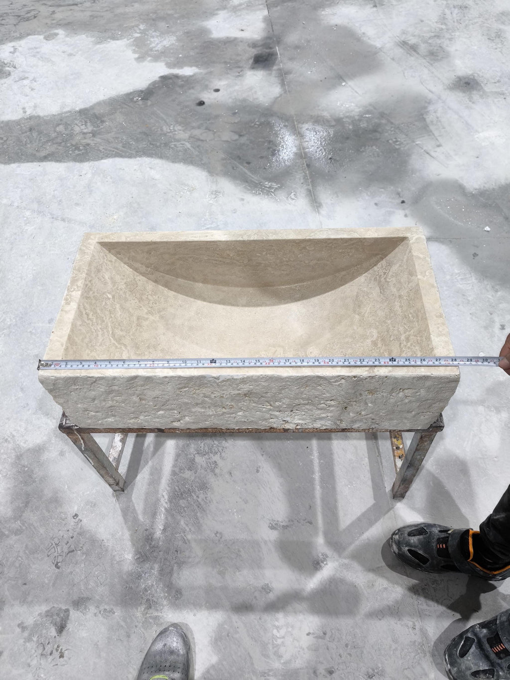 Beige Travertine Marble Sink: Rectangular Stone Bathroom Sink (28x14x8'')
