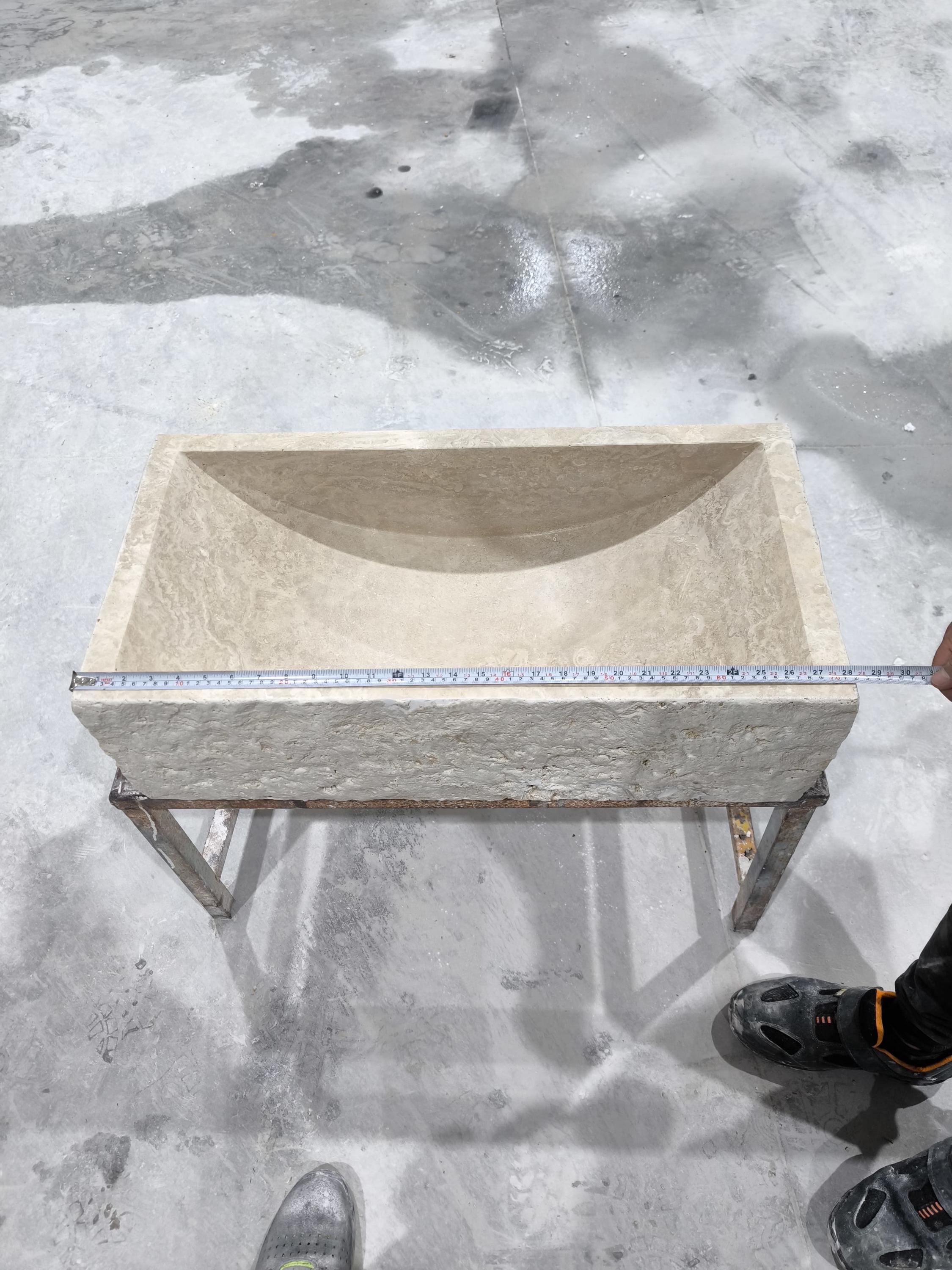 Beige Travertine Marble Sink: Rectangular Stone Bathroom Sink (28x14x8'')