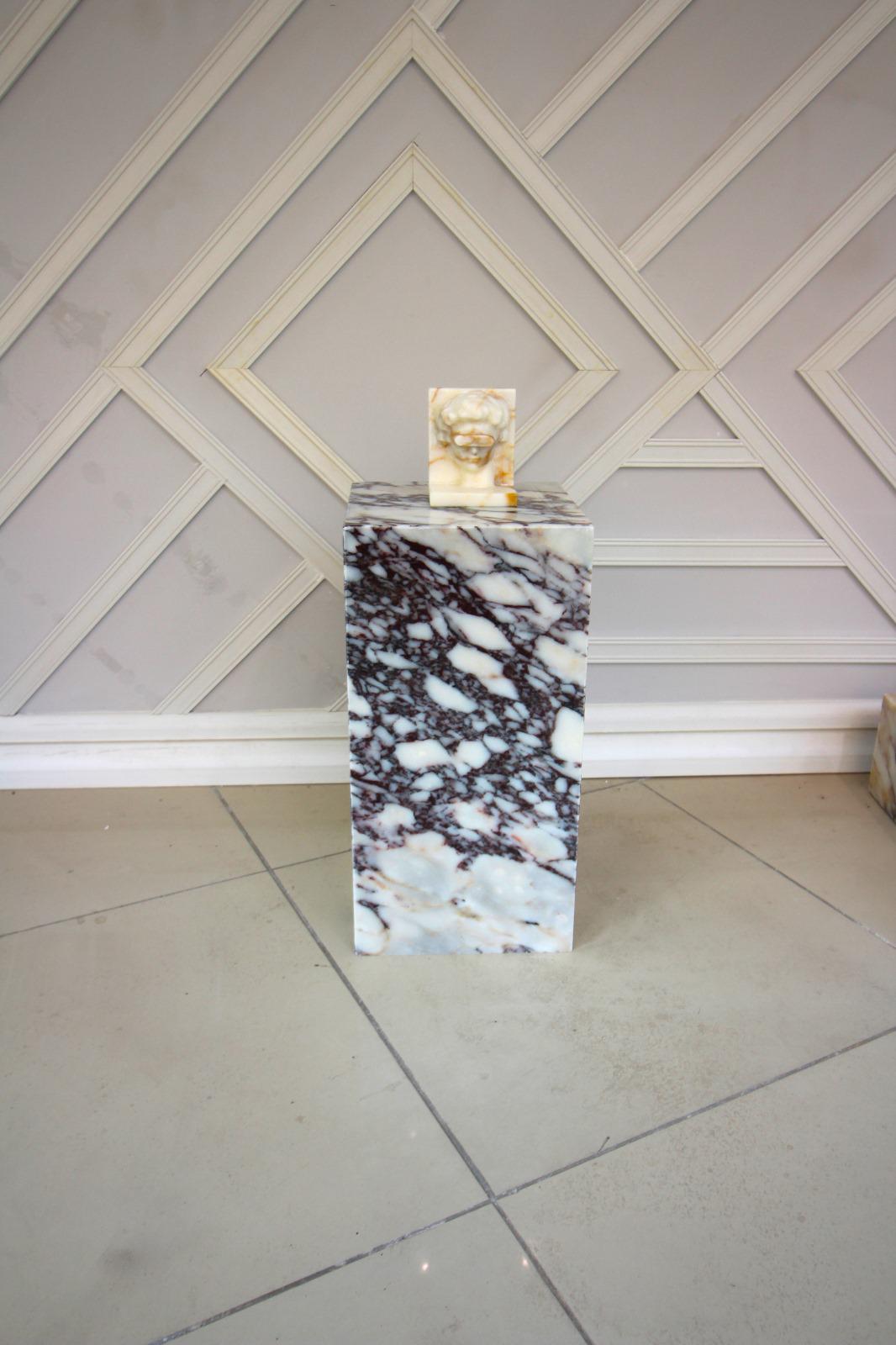 Calacatta Viola Marble Plinth Coffee Table: Pedestal Side Table