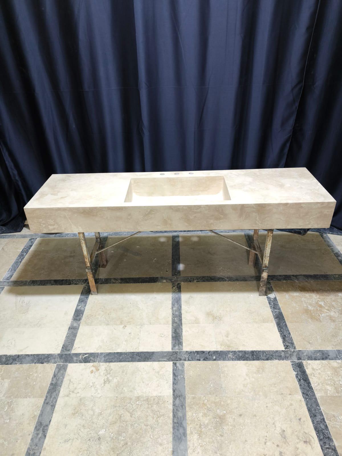Hand Carved Travertine Sink: 71'' Rectangular Farmhouse Washbasin