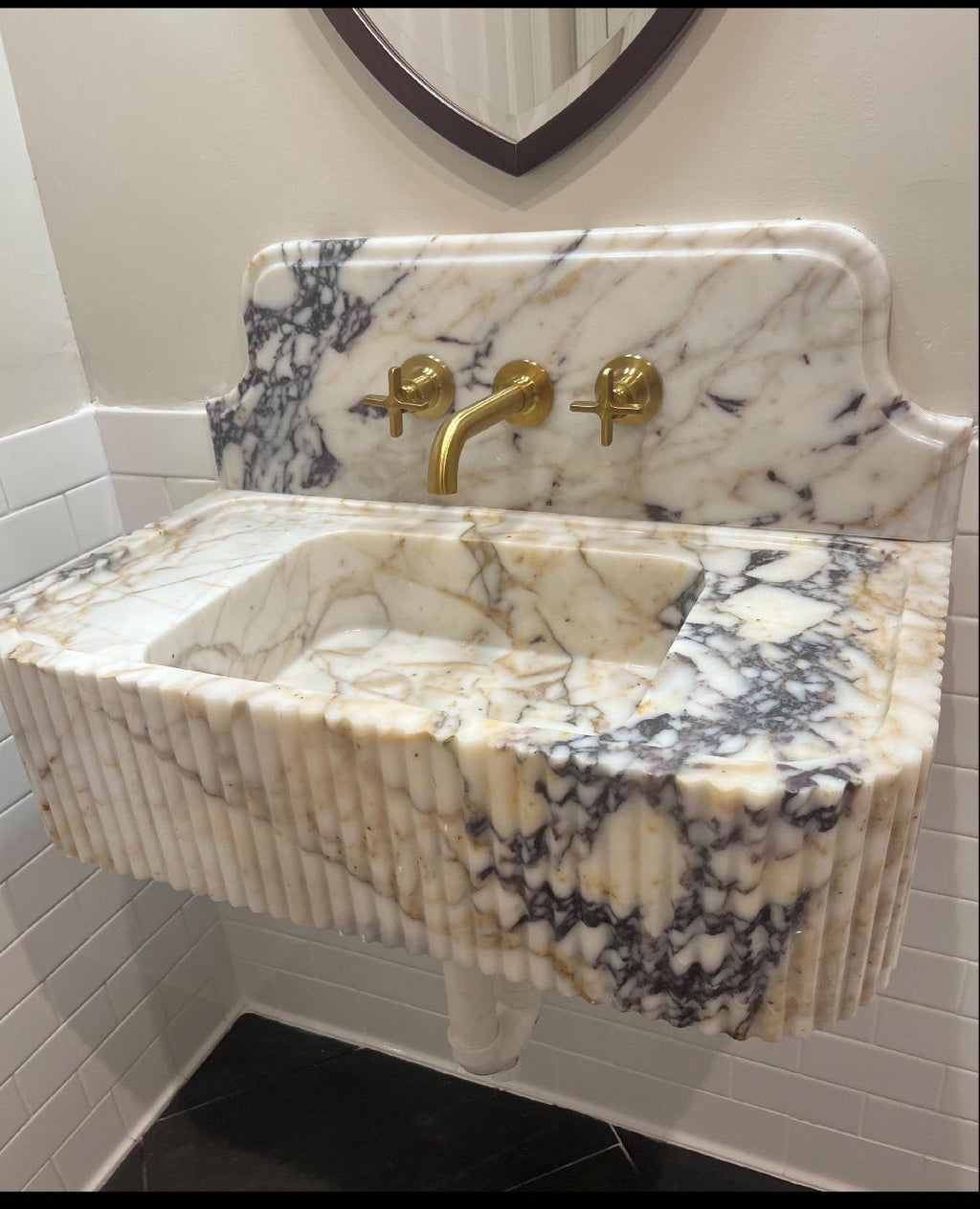 Custom Calacatta Viola Marble Sink for Allison 30"x16x8" 10" backsplash