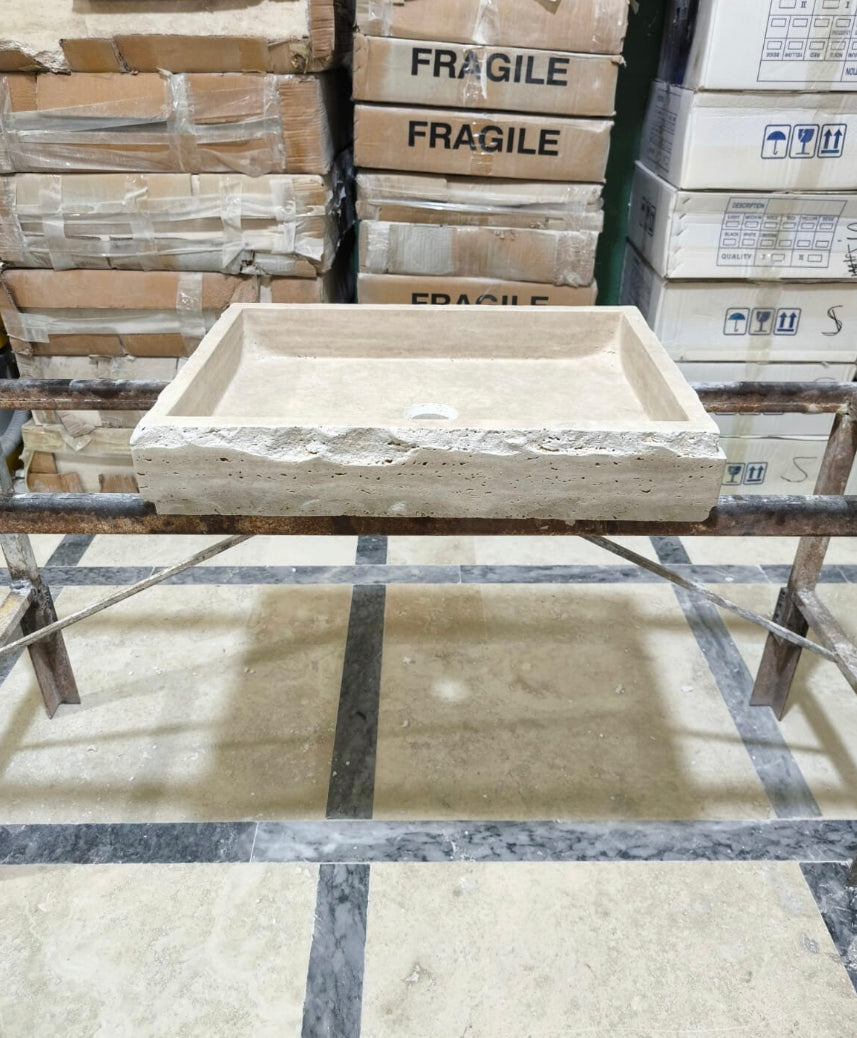 Custom beige travertine sink for Lexie 24”x22”x5”