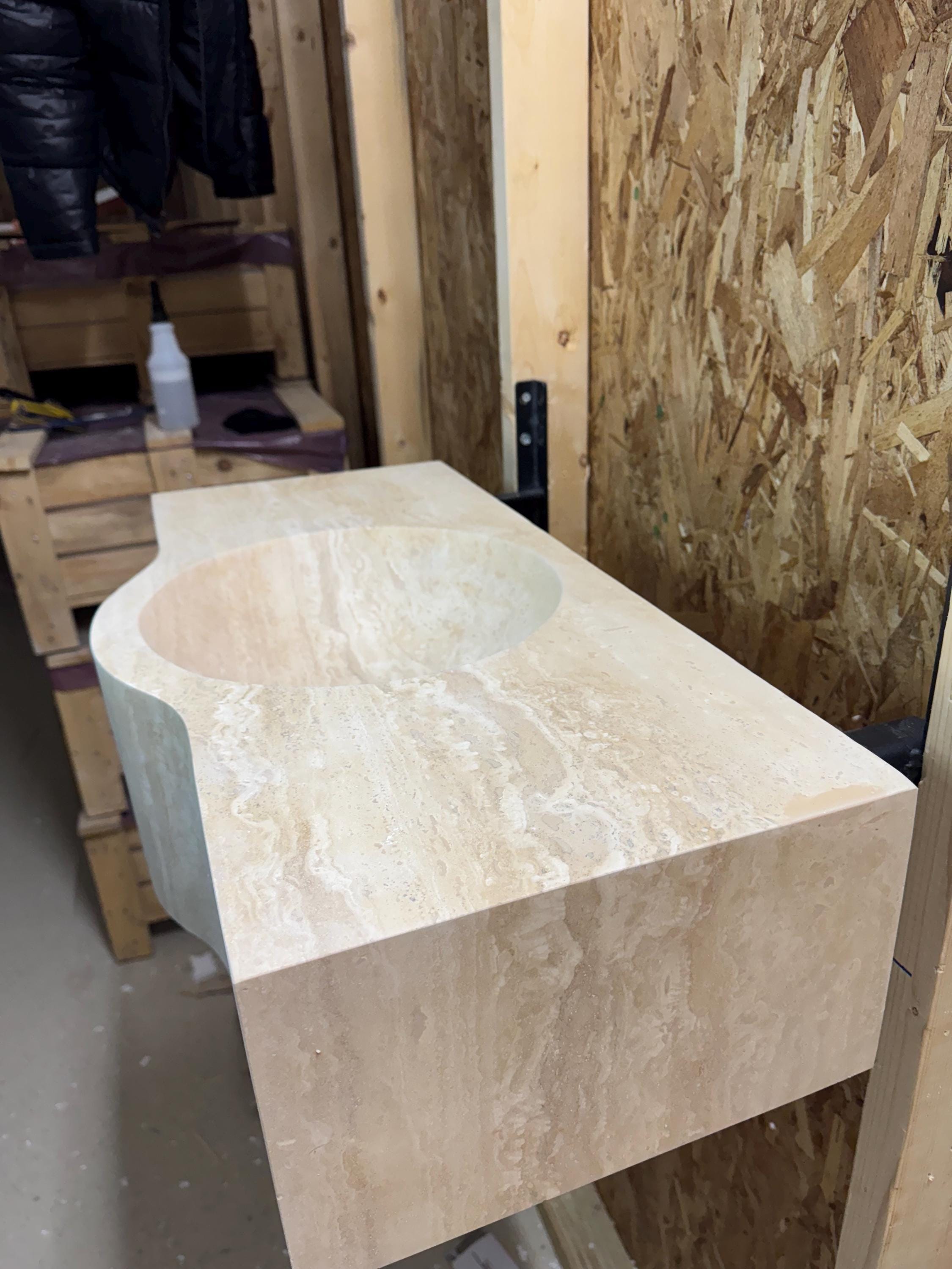 Complete Modern Travertine Vessel Sink: Natural Stone Bathroom Sink (27'' x14''x 7'')