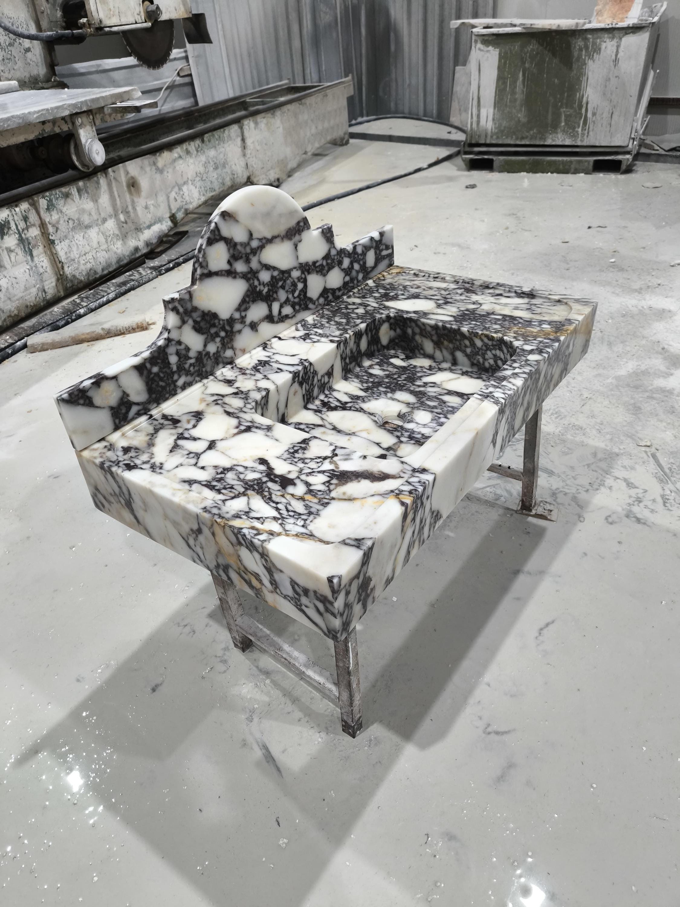 Handcrafted Calacatta Gold Marble Sink with Backsplash (38.5”x22”x5”)