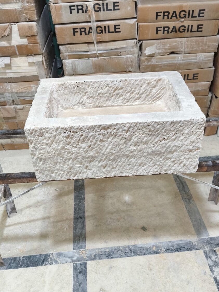 Handmade Travertine Marble Bathroom Sink with Backsplash (26"x18"x8")