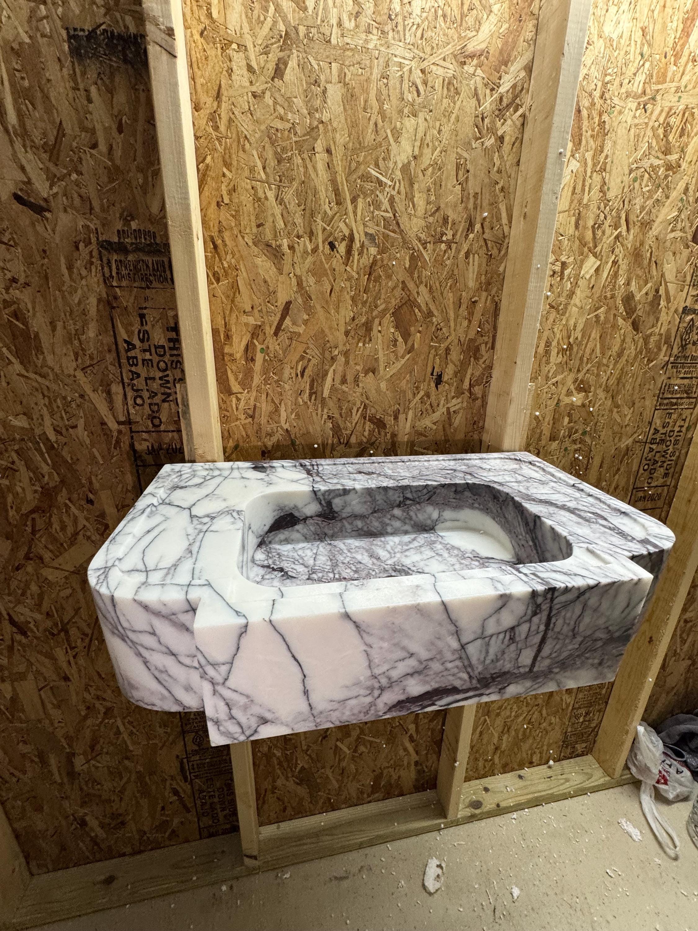 Handmade Lilac Marble Wall Mounted Sink: Modern Bathroom Design (28"x15,7"x6")