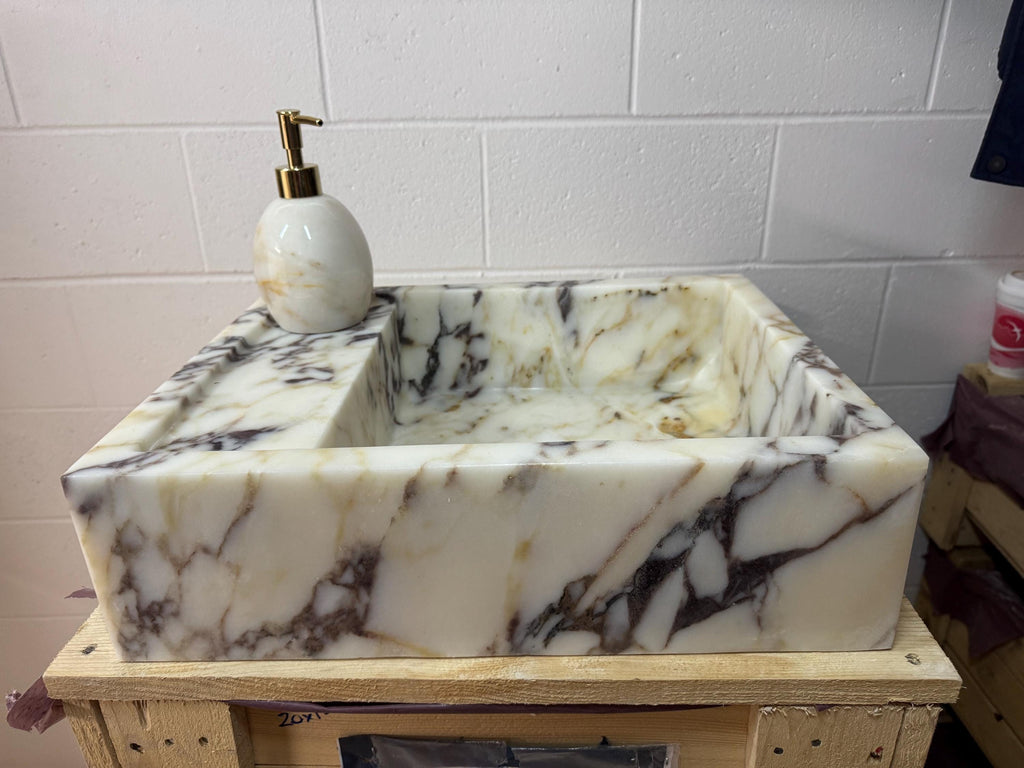 Calacatta Viola Marble Wall Mount Sink: Concealed Drain Bathroom Vanity