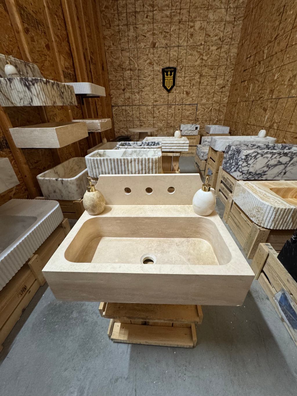 Custom Travertine sink for Sadie 23.5”x16”x6” 8” backsplash