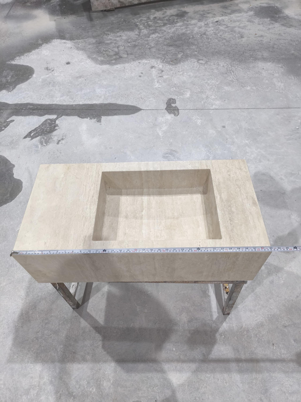 Handcrafted Beige Travertine Rectangular Sink: Natural Stone Bathroom Washbasin