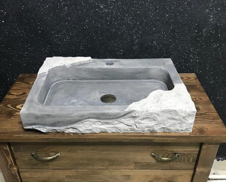 Hand Carved Black Basalt Marble Sink: Natural Stone Bathroom Basin