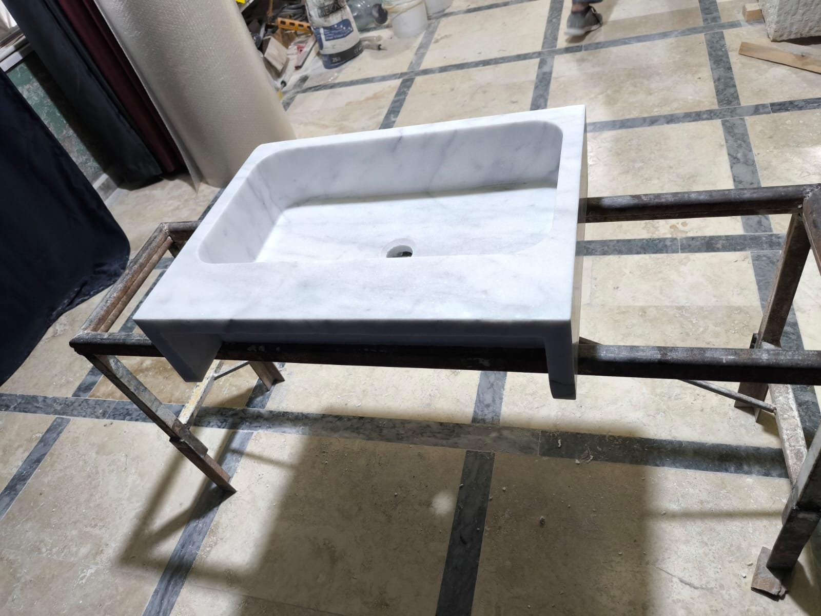 White Carrara Marble Vessel Sink: Natural Stone Washbasin