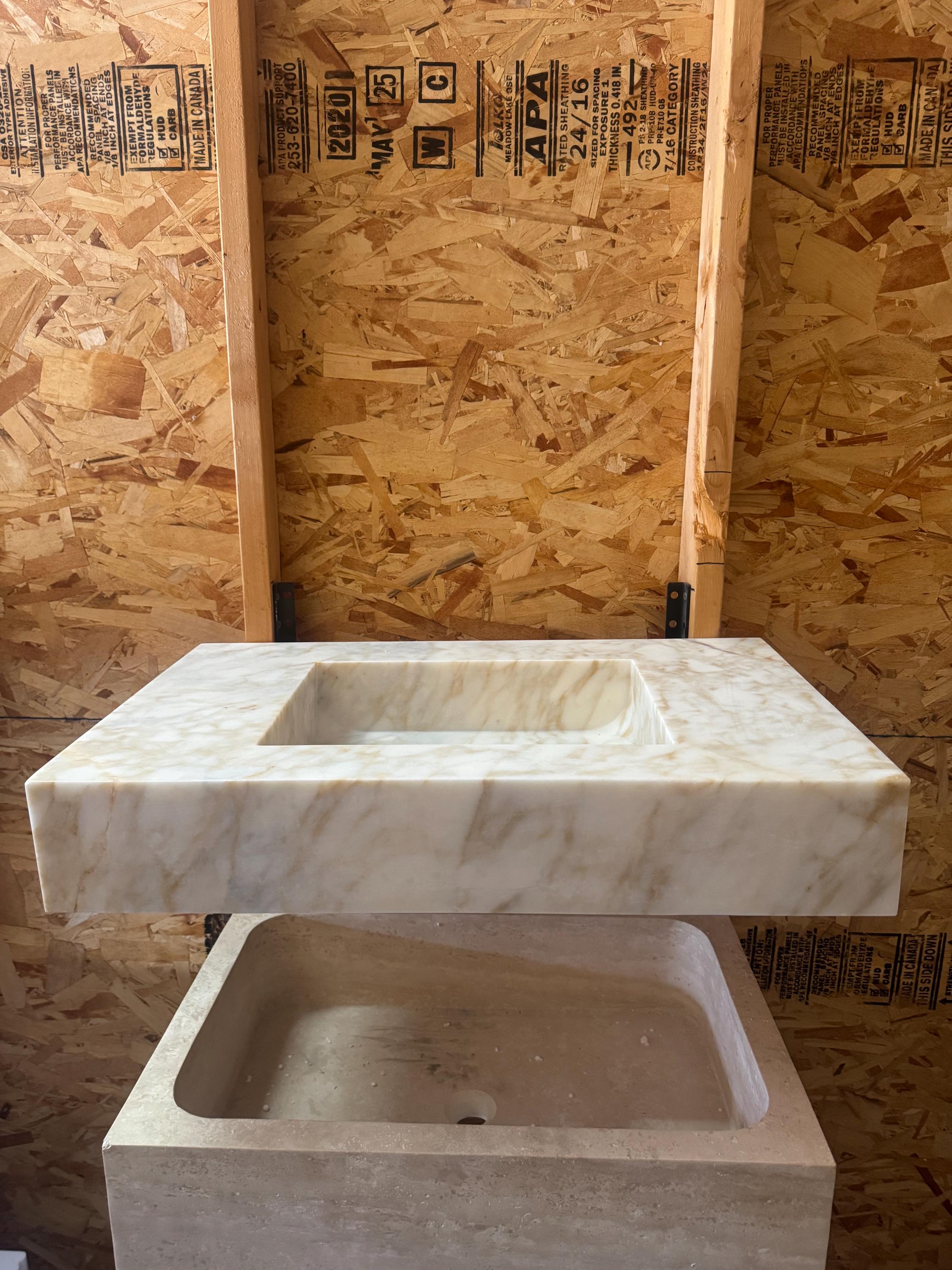 Handcrafted Calacatta Gold Marble Sink for Elena 30”x20”x6”