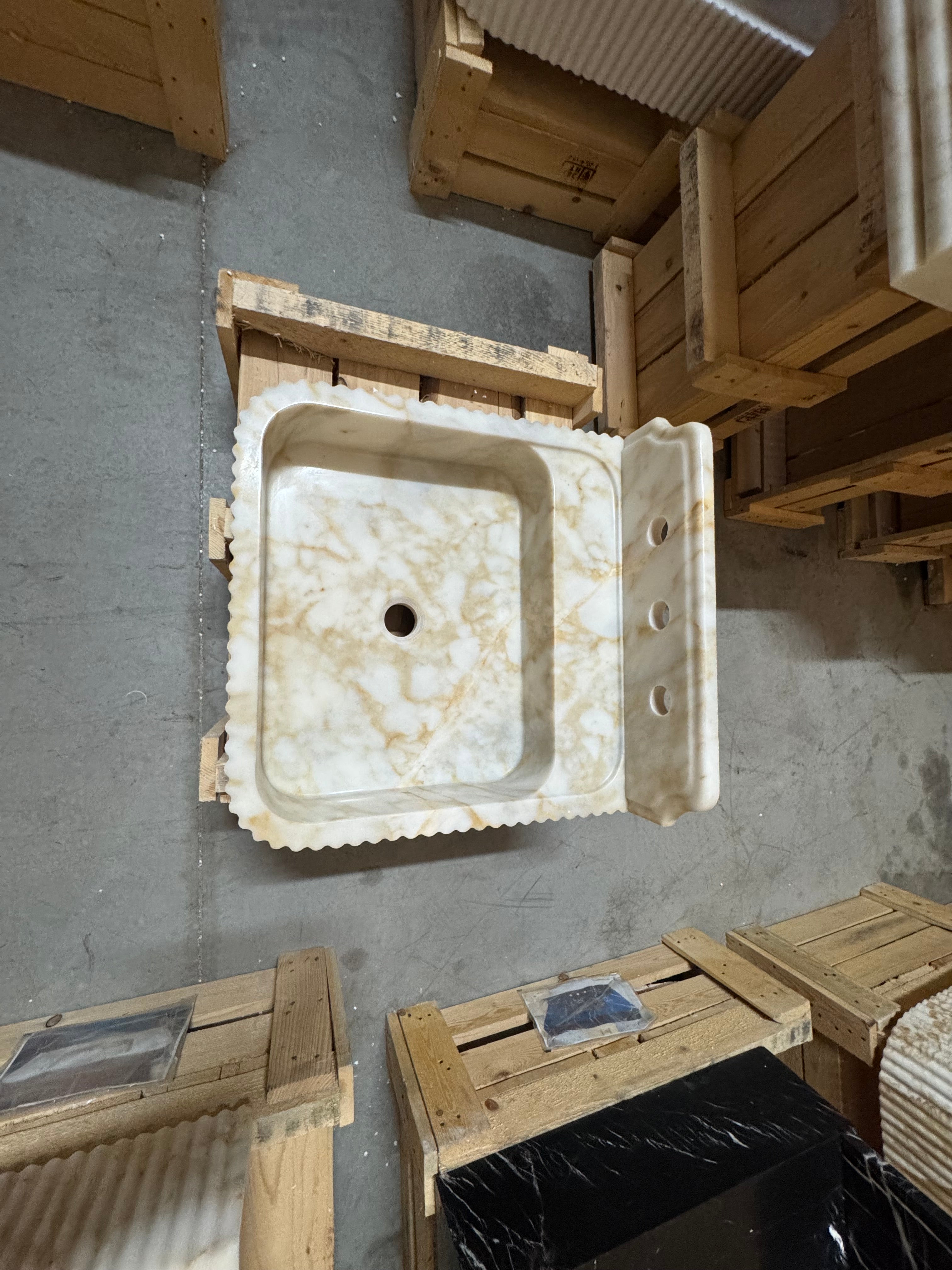 Calacatta Viola Marble Wall Mount Sink: Bathroom Vanity, Concealed Drain